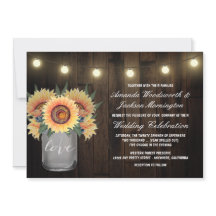 Mason Jar Lights and Sunflower Wedding Invitacione