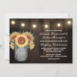 Invitación Mason Jar Lights and Sunflower Wedding Invitacione