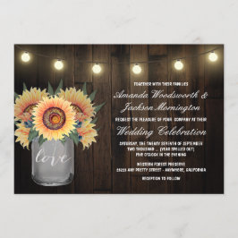 Invitación Mason Jar Lights and Sunflower Wedding Invitacione