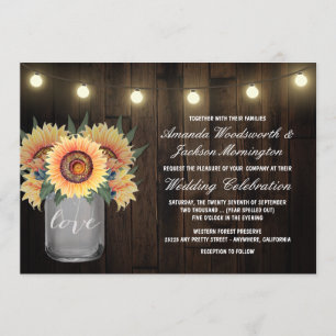 Invitación Mason Jar Lights and Sunflower Wedding Invitacione