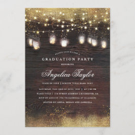 Invitación Mason Jar Lights y Rustic Wood Graduation Party
