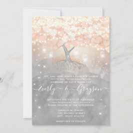Invitación Mason Jar Melocotón Rosa Corazón Hoja Árbol Boda E