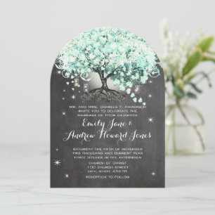 Invitación Mason Jar Mint Chalkboard Heart Leaf Tree