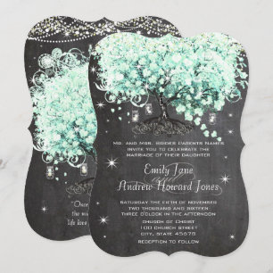 Invitación Mason Jar Mint Chalkboard Heart Leaf Tree