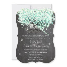Mason Jar Mint Chalkboard Heart Leaf Tree Invitati