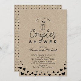 Invitación Mason Jar, Moda Kraft Parejas negras ducha de matr