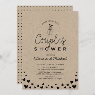 Invitación Mason Jar, Moda Kraft Parejas negras ducha de matr