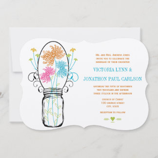 Invitación Mason Jar Naranja rosa Lime Floral Boda