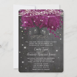 Invitación Mason Jar Orchid Chalkboard Heart Leaf Tree