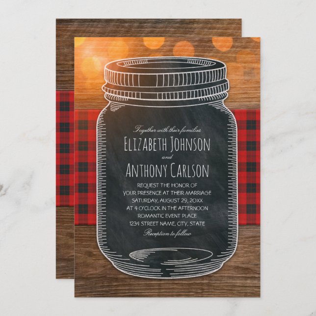 Invitación Mason Jar, país de la boda de otoño rústica (Anverso / Reverso)
