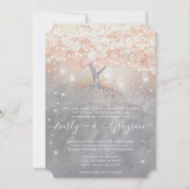 Invitación Mason Jar Peachy Boda De Árbol De Hojas De Corazón