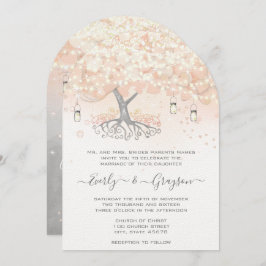 Invitación Mason Jar Peachy Pink Heart Leaf Tree Boda