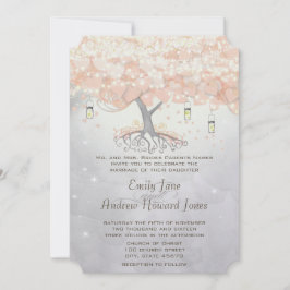 Invitación Mason Jar Peachy Pink Heart Leaf Tree Boda