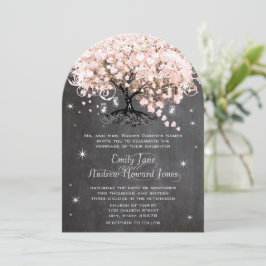 Invitación Mason Jar Pink Chalkboard Heart Leaf Tree
