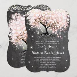Invitación Mason Jar Pink Chalkboard Heart Leaf Tree