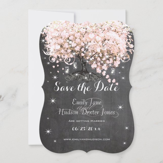 Invitación Mason Jar Pink Chalkboard Heart Leaf Tree (Anverso)