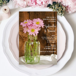 Invitación Mason Jar Pink Daisies Boda ensayar cena