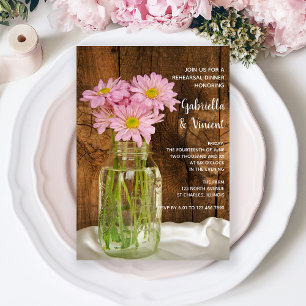 Invitación Mason Jar Pink Daisies Boda ensayar cena