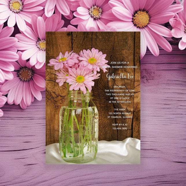 Invitación Mason Jar Pink Daisies Country Barn Bridal Shower (Subido por el creador)