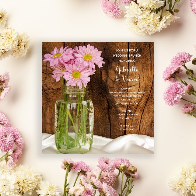 Invitación Mason Jar Pink Daisies Country Post Boda Brunch (Subido por el creador)