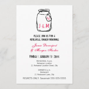 Invitación Mason Jar & Pink Heart Rehearsal Dinner