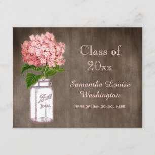 Invitación Mason Jar & Pink Hydrangea Rustic Graduation Party