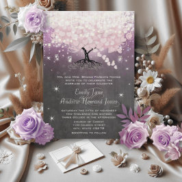 Invitación Mason Jar Pink & Purple Chalkboard Heart Leaf Tree