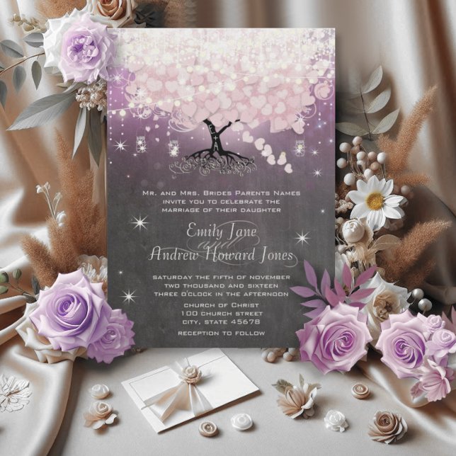 Invitación Mason Jar Pink & Purple Chalkboard Heart Leaf Tree (Subido por el creador)