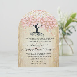Invitación Mason Jar Pink Rose Gold Heart Leaf Tree