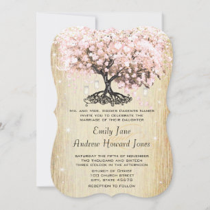 Invitación Mason Jar Pink Rose Gold Heart Leaf Tree