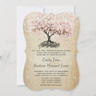 Invitación Mason Jar Pink Rose Gold Heart Leaf Tree