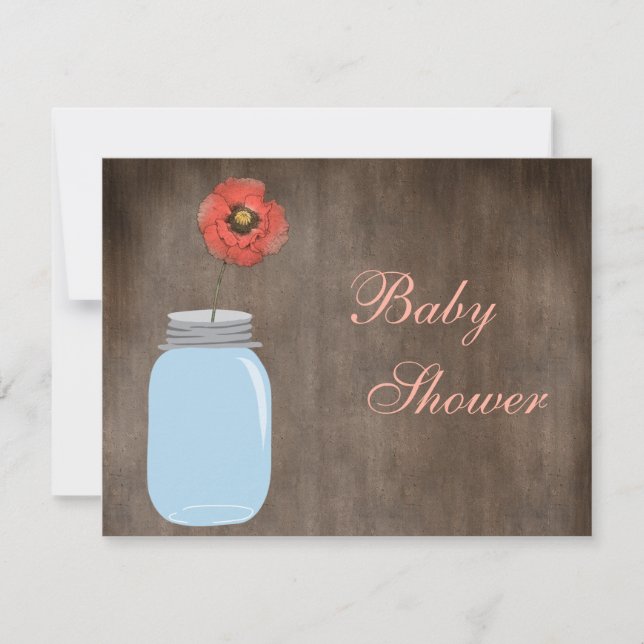 Invitación Mason Jar & Poppy Rústica Baby Shower (Anverso)