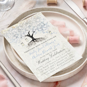 Invitación Mason Jar Powder Blue Heart Leaf Tree Damask