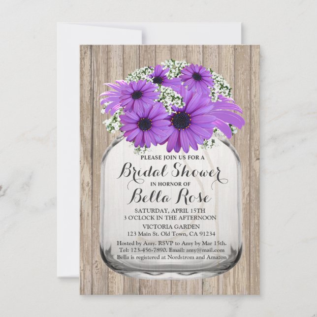 Invitación Mason Jar Purple Daisy Bridal Shower Daisy3 (Anverso)