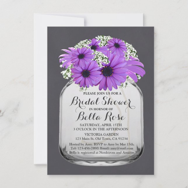 Invitación Mason Jar Purple Daisy Bridal Shower Daisy3 (Anverso)