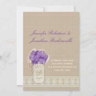 Invitación Mason Jar Purple Flowers Lace Post Boda