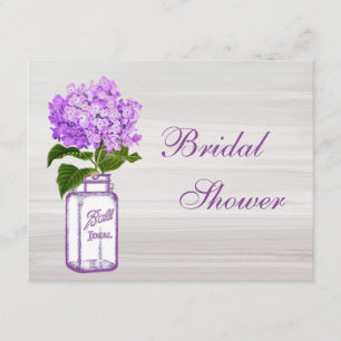 Invitación Mason Jar & Purple Hydrangea Gray Brillante Ducha