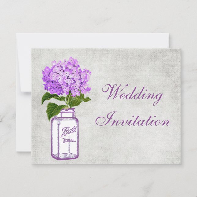 Invitación Mason Jar & Purple Hydrangea Shabby Chic Boda (Anverso)