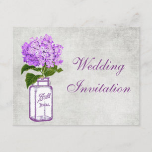 Invitación Mason Jar & Purple Hydrangea Shabby Chic Boda