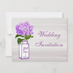 Invitación Mason Jar & Purple Hydrangea Shabby Chic Boda