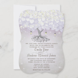Invitación Mason Jar Purple Lavender Heart Leaf Tree Boda