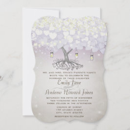 Invitación Mason Jar Purple Lavender Heart Leaf Tree Boda