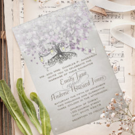Invitación Mason Jar Purple Lavender Heart Leaf Tree Boda