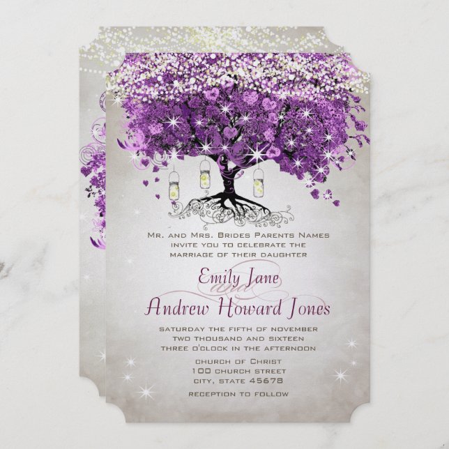 Invitación Mason Jar Radiant Purple Boda (Anverso / Reverso)