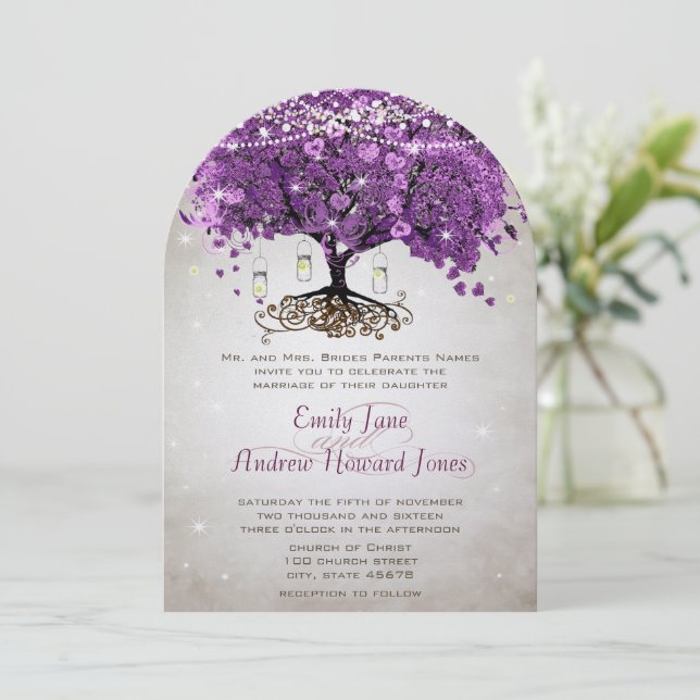 Invitación Mason Jar Radiant Purple Boda (Anverso de pie)