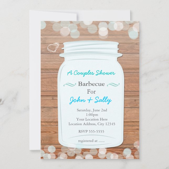 Invitación Mason Jar Rustic Bridal Engagement Parejas Shower (Anverso)