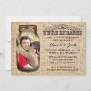 Invitación Mason Jar Rustic Burlap Engagement Party