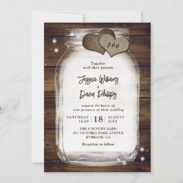 Invitación Mason Jar Rustic Burlap Hearts Barn Wood Boda