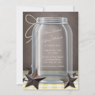 Invitación Mason Jar Rustic Stars Yellow Gingham Boda