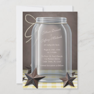 Invitación Mason Jar Rustic Stars Yellow Gingham Boda